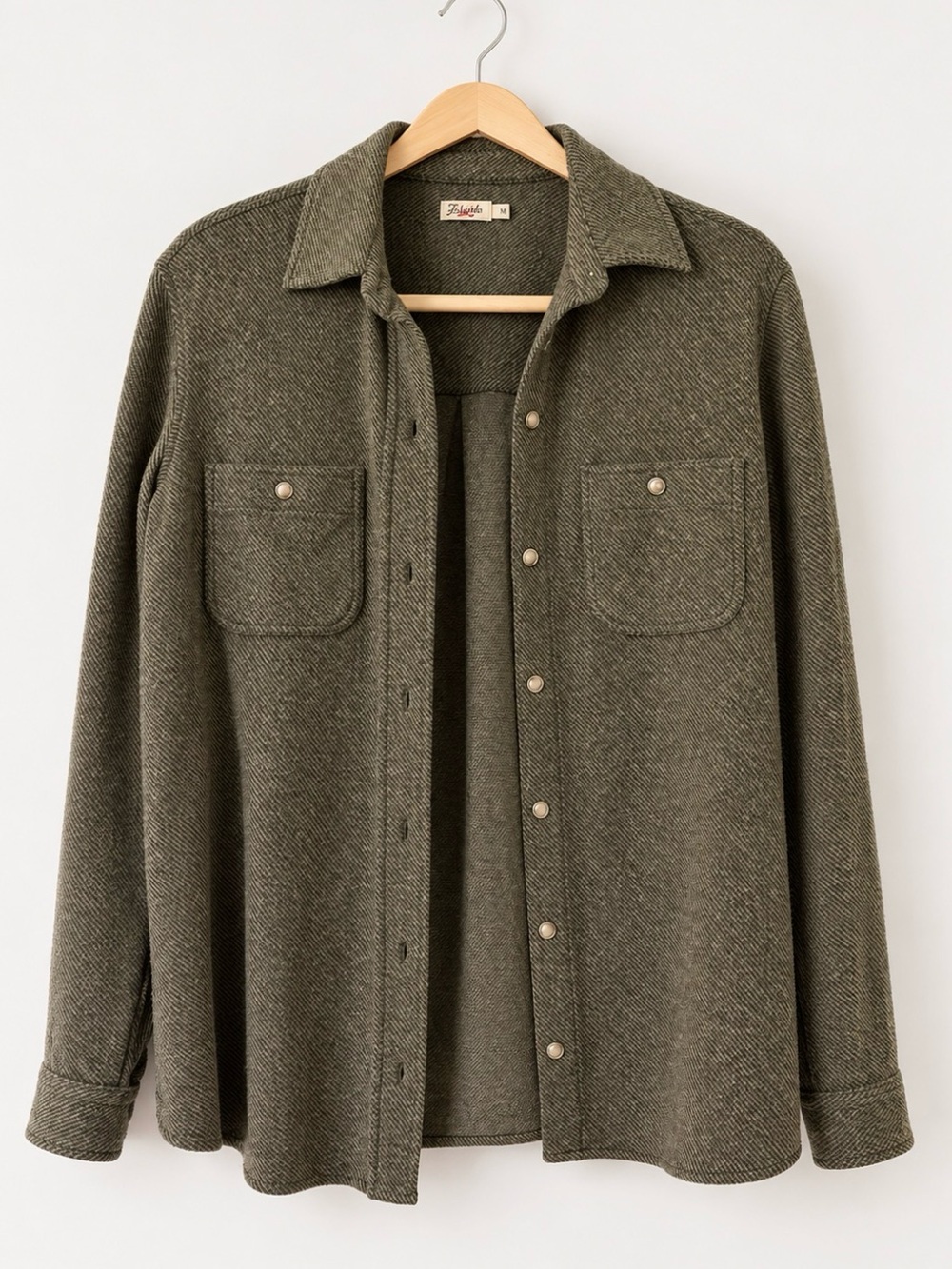 Faherty Olive Green Herringbone Snap-Front Shacket